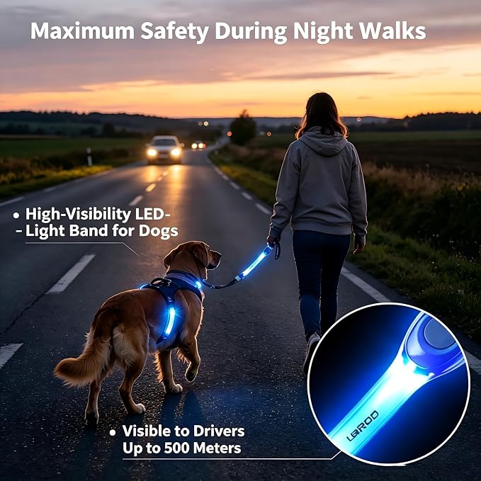 LaRoo LED Dog Collar Light, Hook & Loop Pet Safety Night Light, Glowing LED Strip for Dog Collar Leash Harness, High Visibility Waterproof Dog Lights for Night Walking Running Camping (Blue) - Image 4