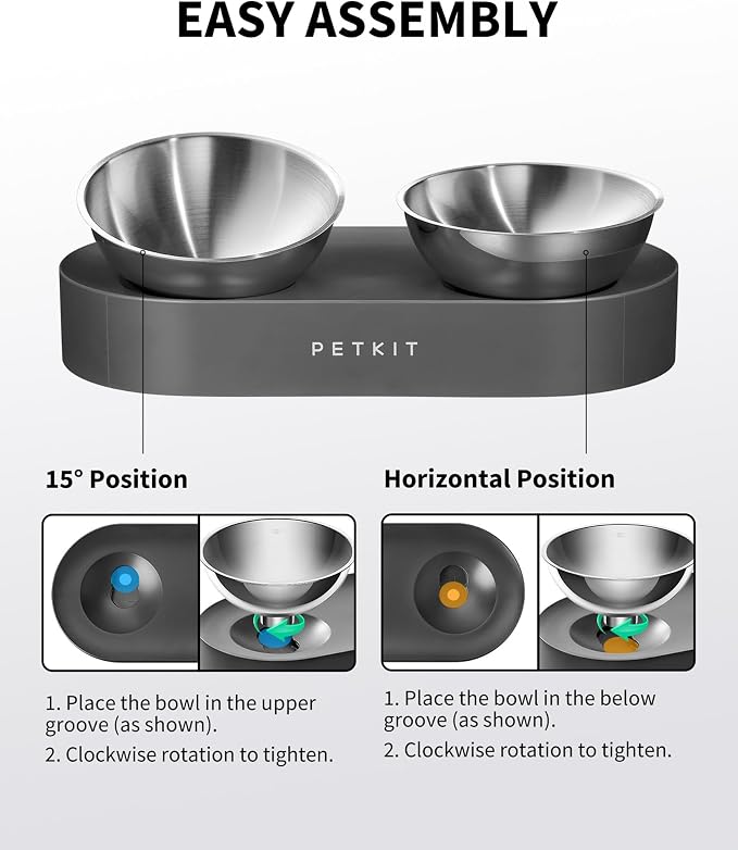 PETKIT 304 Stainless Steel Elevated Cat Bowls&Dog Bowls,Raised Cat Food and Water Bowl Set, Non-Slip, Anti Vomiting 15°Tilted Cat Small Animal Plate - Image 4