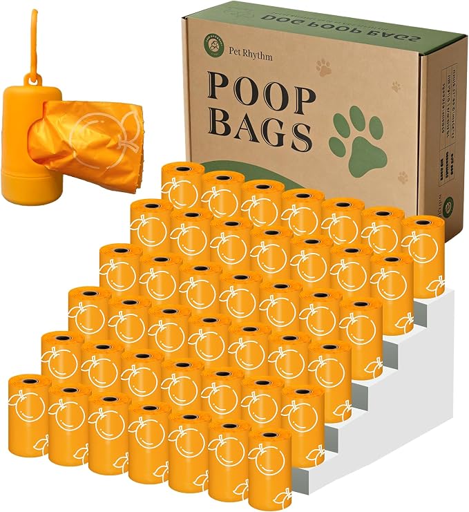 Citrus Scented Dog Poop Bags - 42 Rolls 630 counts Leak Proof | Extra Large 13x9 Inch Orange Dog poop bags rolls with Dispensers, Fragrance Bags for Dogs Walking and Cat Litter by Petrhythm