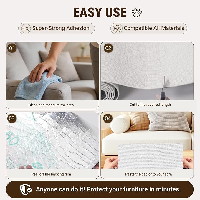 Cat Scratch Furniture Protector, DIY Cat Scratching Mat for Couch, Sofa, Wall,Cat Post,Cat Tree Durable Furniture Guards Couch Scratcher from Cats Claws Scratching for Indoor(39.4x15.8 White) - Image 6