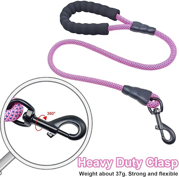 MayPaw 3FT Heavy Duty Rope Dog Leash, 6/8/10/12/15/20FT Nylon Pet Leash with Soft Padded Handle, Thick Lead Leashes for Large Medium Dogs Walking Training (Pink-Blue dot, 1/2" * 3') - Image 2
