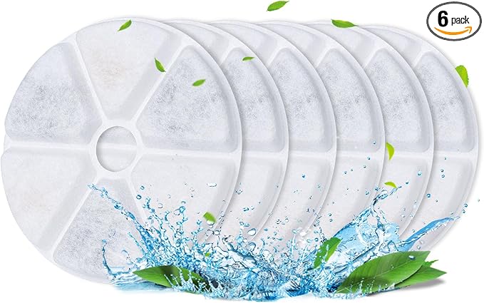 BOORCA Cat Water Fountain Filters, 6 Pieces Triple Filtration System Replacement Filter Fit for 84oz/2.5L Cat Pet Fountain, 6 Filtration System and 2 Pre-Filter Sponges by BOORCA