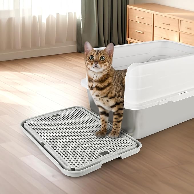 Cat Litter Box Step, Large Cat Step Ramp with Filter Function, Grey | Double Layer Litter Box Ramp, Litter Catcher for Kittens & Elderly Cats, Non-Slip Cat Litter Mat Pedal, Easy to Clean - Image 5