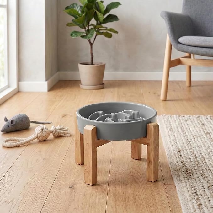 Elevated Ceramic Slow Feeder Dog Bowls Anti-Choking Slow Feeding for Medium& Large Anti-Slip Non-Lead & Toxic Durable Easy to Clean Maze Slow Feeder Bowl（8.66in Gray Stars Pattern） - Image 7