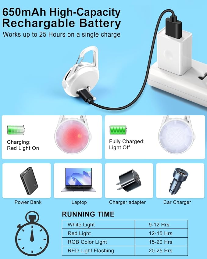 2 Pack Dog Collar Light, 4 Modes Clip On Dog Lights for Night Walking, Glow in the Dark LED Pet Collar Charm, Rechargeable Pet Camping Essentials for Nighttime Running, Cycling, Hiking(White) - Image 4