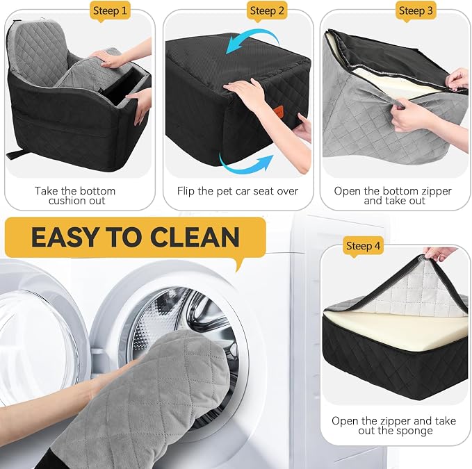 Dog Car Seat for Small & Medium Dogs, Detachable & Washable Booster Seat for Pets Up to 35lbs, Pet Travel Bed with Storage Pockets and Safety Belt (Black/Grey, Medium) - Image 3