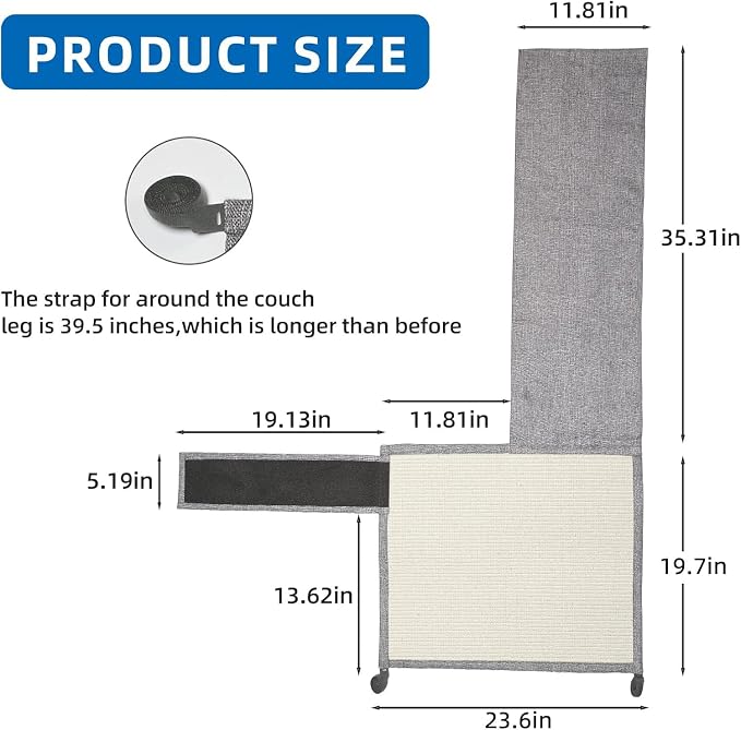 Cat Scratch Couch Protector with Natural Sisal for Protecting Couch Sofa Chair Furniture,Couch Corner Cat Ccratcher 23.6" L*19.7" W(Light Grey/Left Hand) - Image 2