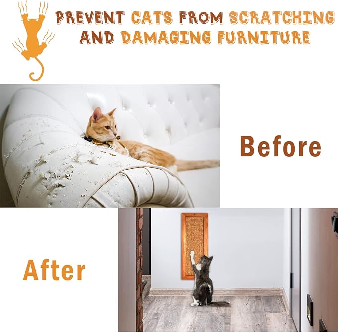 Cat Scratching Post, Wooden Sisal Cats Wall Scratcher, Floor or Wall Mounted Vertical Cat Scratch Pad for Indoor Cats Adults or Kittens, Cat Wall Furniture Protector - Image 6