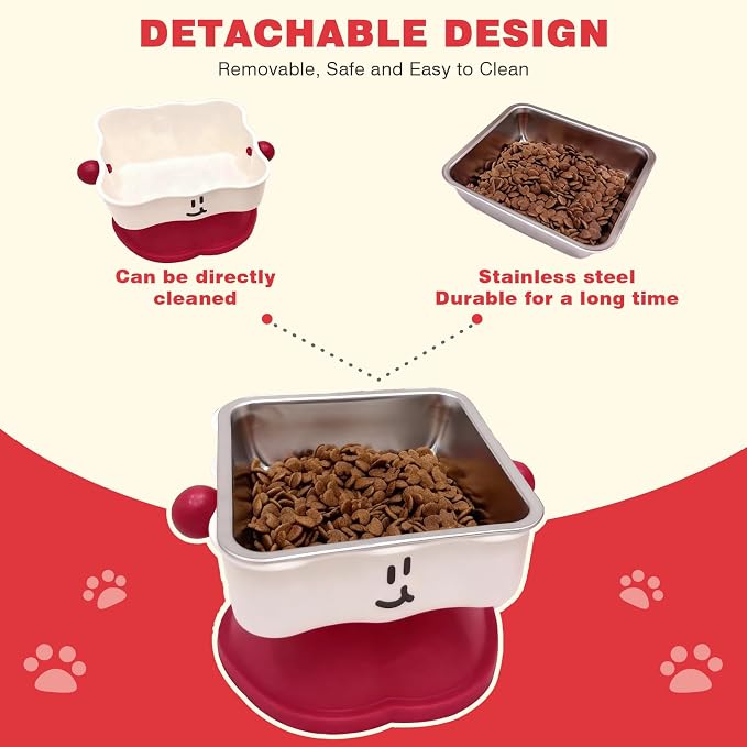 Elevated Cat & Small Dog Bowl - 30° Slanted Anti-Slip Feeding Bowl, Detachable Stainless Steel Design, Reduces Stomach Pressure, Comfortable Eating Posture, Easy to Clean, Fits Cats & Small Breeds - Image 4