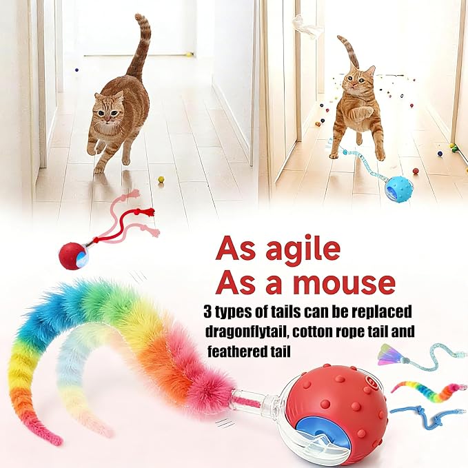 2PCS Interactive Cat Toys for Indoor Cats with 6 Tails, Automatic Cat Toy | Fast Rolling on Carpet/ Wooden Floor/ Tiles, Rechargeable Kitten Toys, for Small/ Medium/ Large Cats to Enrichment Exercise - Image 8