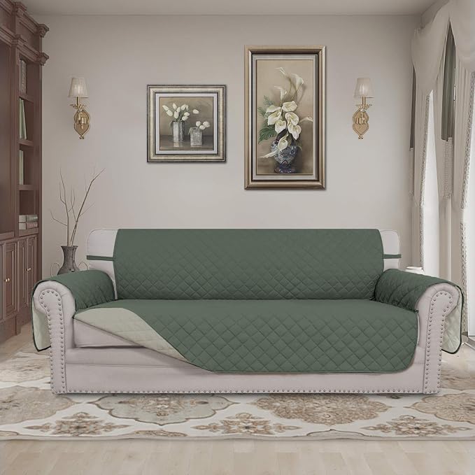 Easy-Going Reversible Couch Cover, 3 Cushion Sofa, Greyish Green/Beige | X-Large Sofa, Washable Slipcover For Dogs, Water Resistant Mat, Living Room, Non-Slip Sofa Cover, Pet Friendly - Image 2