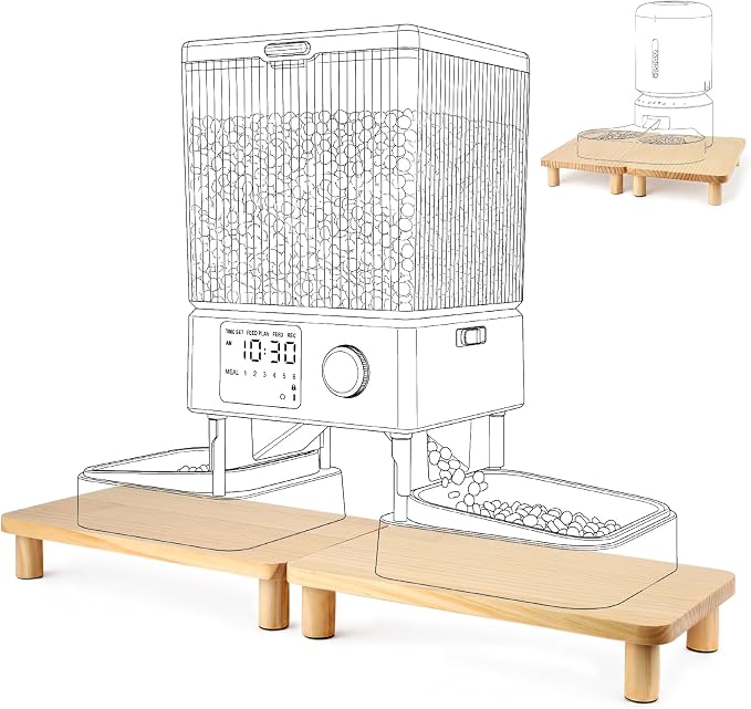 SZEE 2-Pack Cat Food Stand, Elevated Pine Wood Cat Feeder Stand for 2 Cats | Raises Feeder/Bowl by 2 3/8", for Dual-Bowl Automatic Cat Feeder Stand & Bowls by SZEE