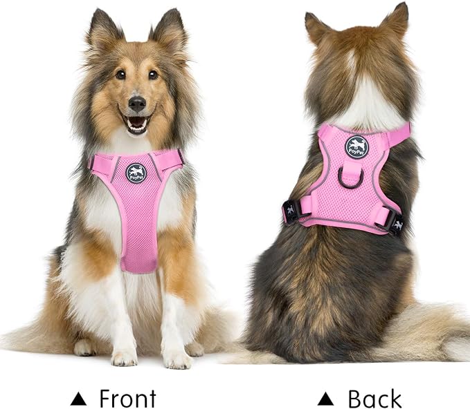 PoyPet Mesh Dog Harness, Reflective Breathable Puppy Vest for Large Dogs | Lightweight, Soft Air Mesh, Back D-ring, Adjustable, Comfortable, Double Padded, No Choke, for Daily Walking, XL, Light Pink - Image 2