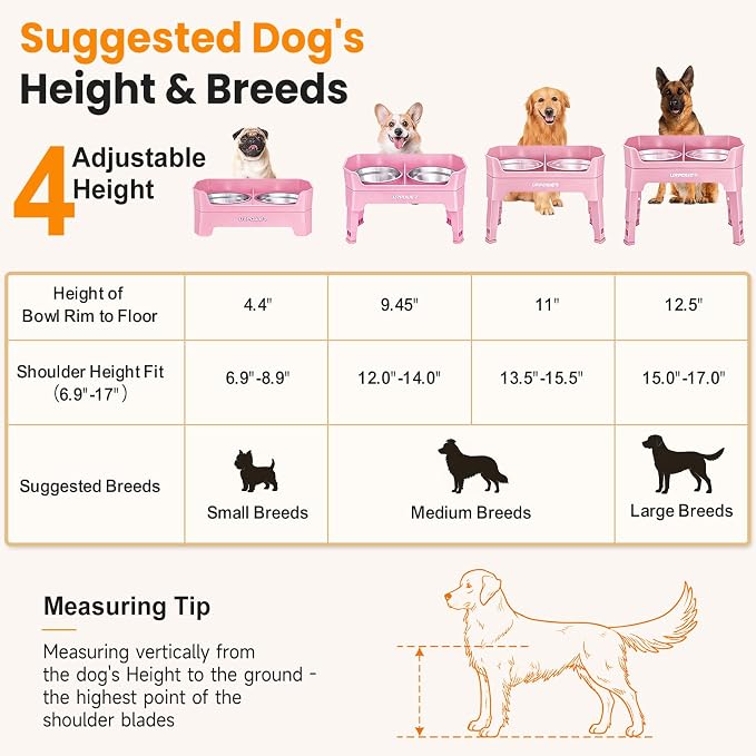 URPOWER Elevated Dog Bowls, 3-in-1 Double Deck Raised Dog Bowl Stand | 4 Height Adjustable Raised Stand with 2 Stainless Steel Food Bowls & Licking Plate for Small, Medium & Large Dogs - Image 8