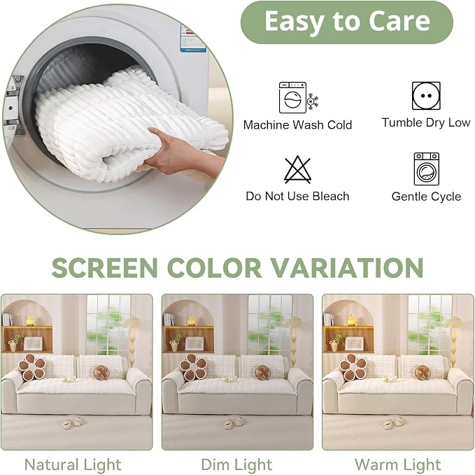 OstepDecor Couch Cover for Dogs, Washable Non Slip Sofa Cover for Pets | Soft Couch Covers for Sofa, Loveseat and Sectional, Furniture Protector Against Pet Hair & Dirt (35.4" x 63", White) - Image 9