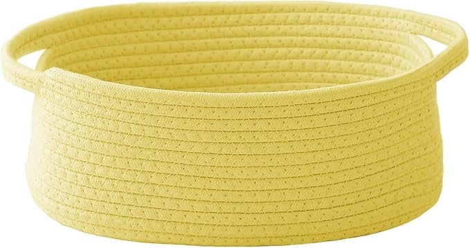 JMvicyroam Small Woven Basket, Empty Gift Basket, Yellow/1 Pack | Small Gift Basket, Cotton Rope, 12 x 8 x 39 in, Handles, Includes Ribbon and Bag, Birthday Gift Basket by JMvicyroam