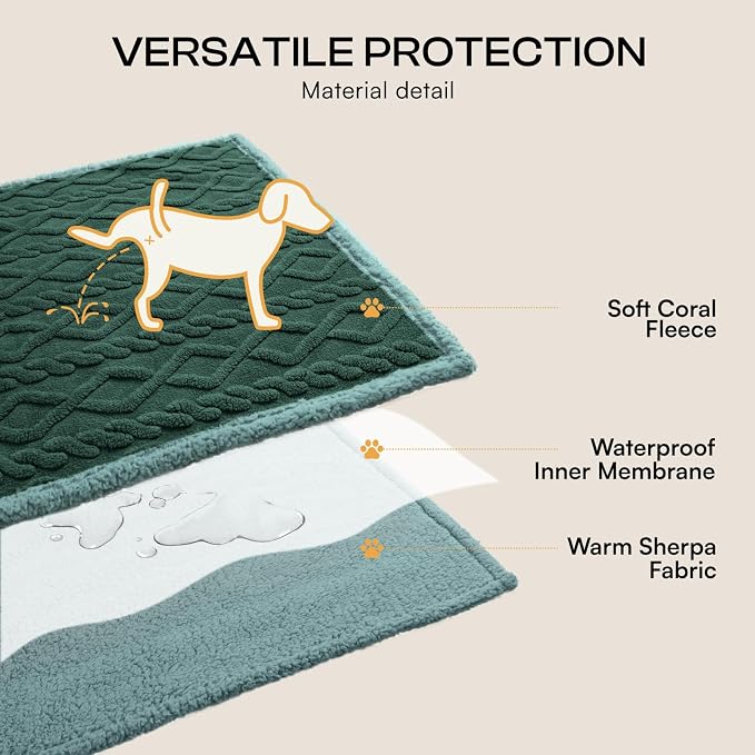 Luciphia Waterproof Dog Blanket, Reversible Sherpa Fleece for Couch Cover | Reversible waterproof pet blanket with soft Sherpa fleece; machine washable, protect couch bed car, Green-thicken 57" x 40" - Image 2