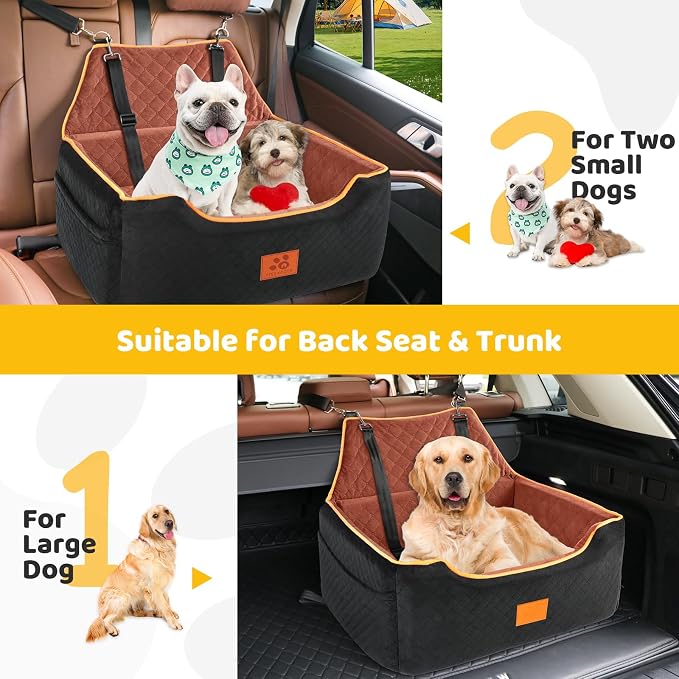 XIEEAOZEE Dog Car Seat for Large/Medium Pet Under 55Lbs or 2 Small Dogs | Detachable and Washable Booster Dog Seat Travel Pet Seat with Thick Cushion & Storage Pockets - Image 5
