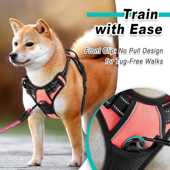 BARKBAY Dog Harness for Medium Sized Dog No Pull 2 Leash Clips Dog Vest | Control Handle,Comfort,Heavy Duty,Adjustable Reflective,Perfect for Outdoor Training, Walking,Hiking(M,Light Pink) - Image 2