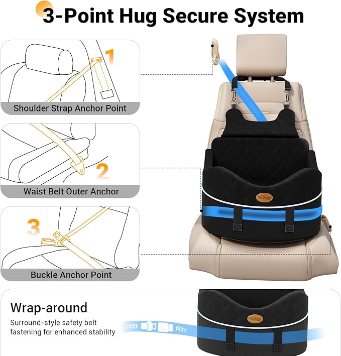 【Master Crafted for Medium Dogs】 PetDance Dog Car Seat with Anti-Tip Design | Cooling Cushion Dog Car Bed for Medium & Small Dogs Up to 40 lbs, 30% Extra Spacious, Anti-Slip Base, Premium Matte Black - Image 7