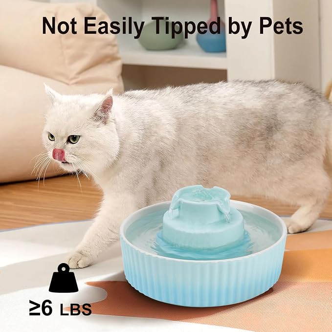 Lawfery Ceramic Cat Water Fountain, 2.1L/71oz Cupcake Pet Fountain | 3 Carbon Filters, 2 Quiet Pumps, Heavy Ceramic Body, and 360° Drinking Area, Drinking Bowl for Indoor Cats and Small Dogs - Image 7