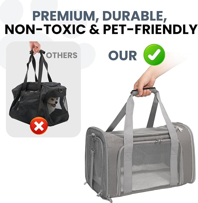 Soft-Sided Cat Carrier 20x13x13 in Expandable Travel Pet Bag 22LBS | For Cats and Small Dogs with Anti-Scratch Mesh Washable Mat Collapsible Escape-Proof Airline Approved with Shoulder Strap - Image 5