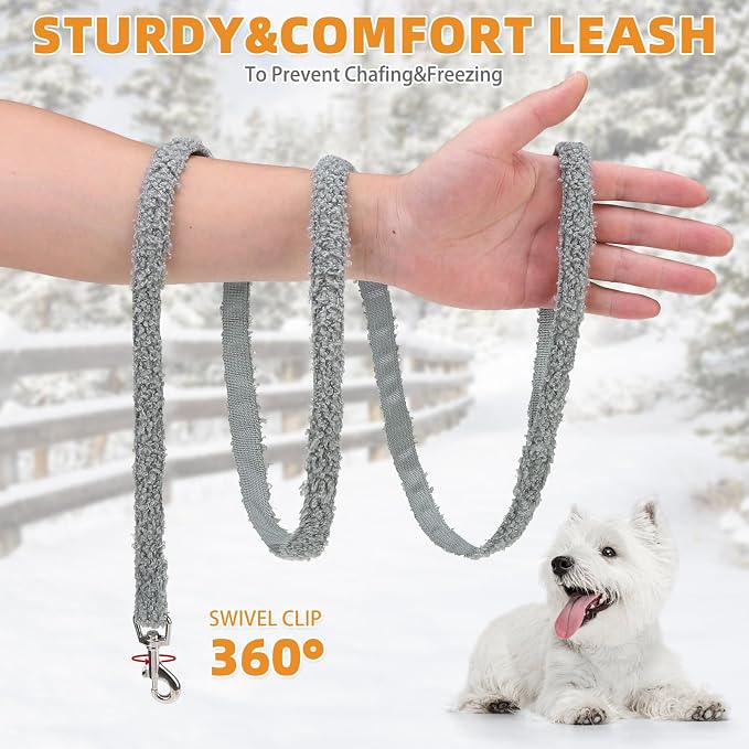 KOOLTAIL Plush Small Dog Harness and Leash Set, Warm Fleece No Pull Puppy Vest for Winter, Lightweight Reflective Step in Pet Harness for Medium Sized Dogs Boy Girl Outdoor Walking Cute Soft, Gray S - Image 5