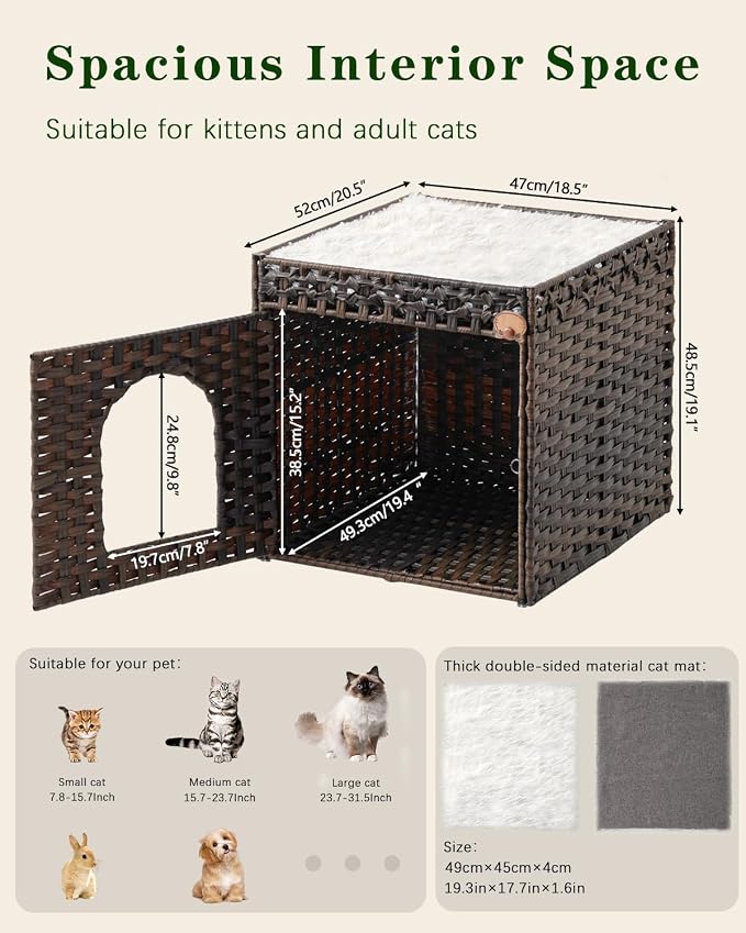 SETVSON Cat Beds for Indoor Cats Extra Large Double PE Rattan, Brown | Spacious Indoor Cat House Condo for Multi-Cats, Dual Layer Hideaway Cave, Reversible Cushion, Collapsible Metal Frame - Image 6