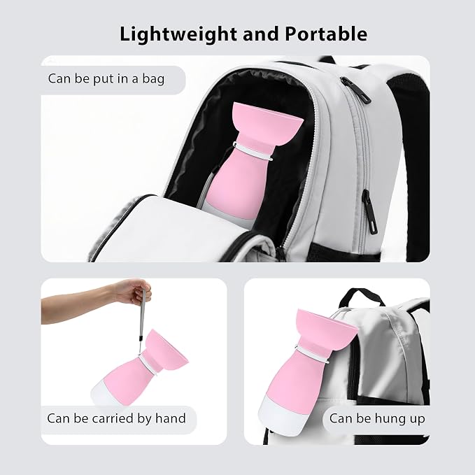 Portable Pet Water Bottle, Travel Water Food Container Pink | Silicone, Leakproof, Detachable Feeding Dish, Dog Cat, 2-in-1, Outdoors Feeding Drinking, Pet Essential, Park Outing, Beach - Image 5