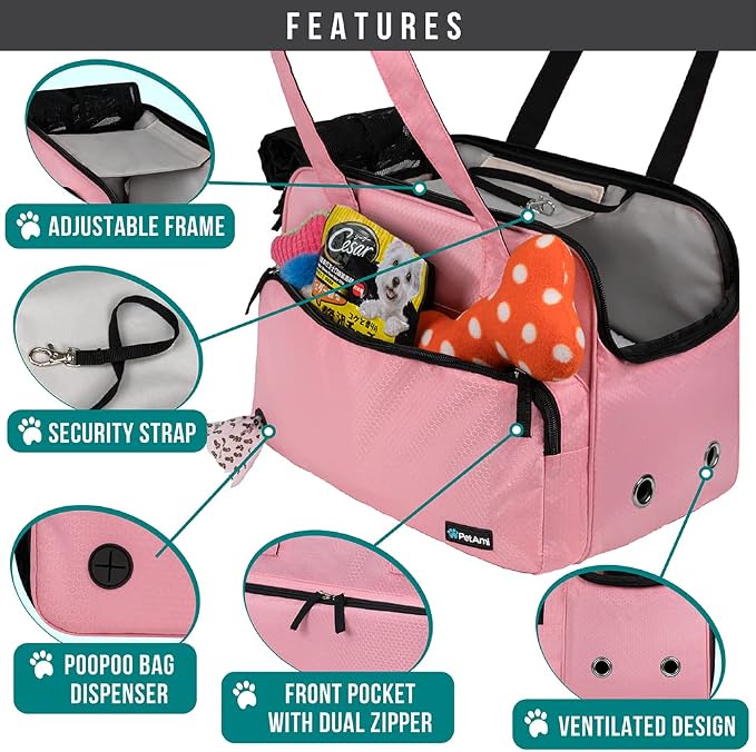 PetAmi Small Dog Purse Carrier, Soft-Sided Pet Carrier Bag with Pockets, Portable Puppy Cat Travel Handbag Tote, Airline Approved Breathable Mesh, Poop Bag Dispenser, Max 18 lbs, Pink - Image 3