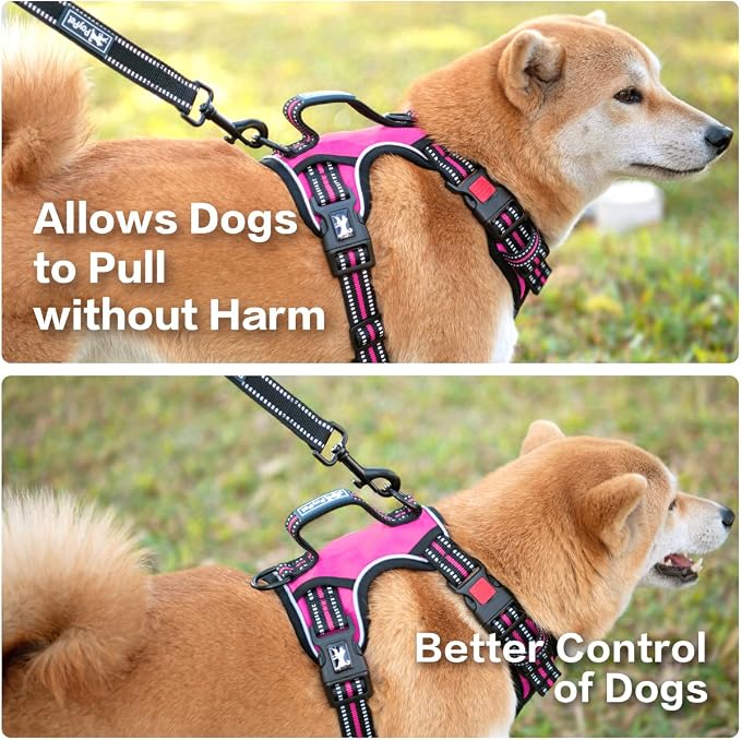 PoyPet No Pull Dog Harness with 3 Leash Clips and Vertical Handle | No Choke, Reflective, Adjustable, Soft Padded, Dog Vest for Medium Dogs, Walking Training, Pink, M - Image 4