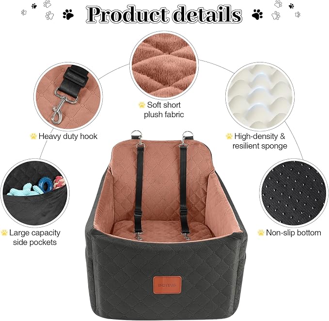 Dog Car Seat for Small/Medium Dogs, Memory Foam Dog Booster Seat, Travel Safety Pet Car Seat with Washable Removable Cover, Storage Pockets for Dogs up to 35 lbs((Black/Brown, Medium) - Image 5