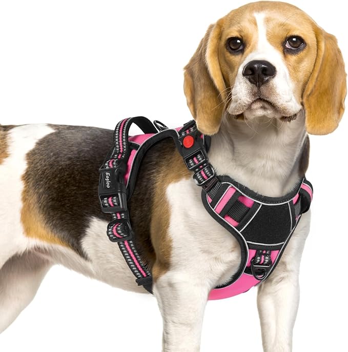 Eagloo Dog Harness No Pull for Small Dogs, Easy On & Off with 3 Buckles | No Choke with Front Clip, Adjustable Fit, MOLLE System, Reflective Vest, Easy Control for Walking, Pink & Black, Small by GoExplorewithEagloo