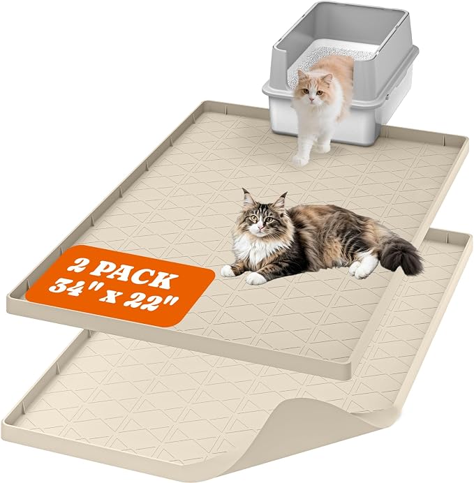 Pawtners Silicone Cat Litter Mat 34 x 22 in, Easy to Clean, 2 Pack | Non-Slip Kitty Litter Mat for Floor, Waterproof & Urine-Proof Cat Litter Mat Litter Trapping Mat, Soft on Kitty Paws by Pawtners