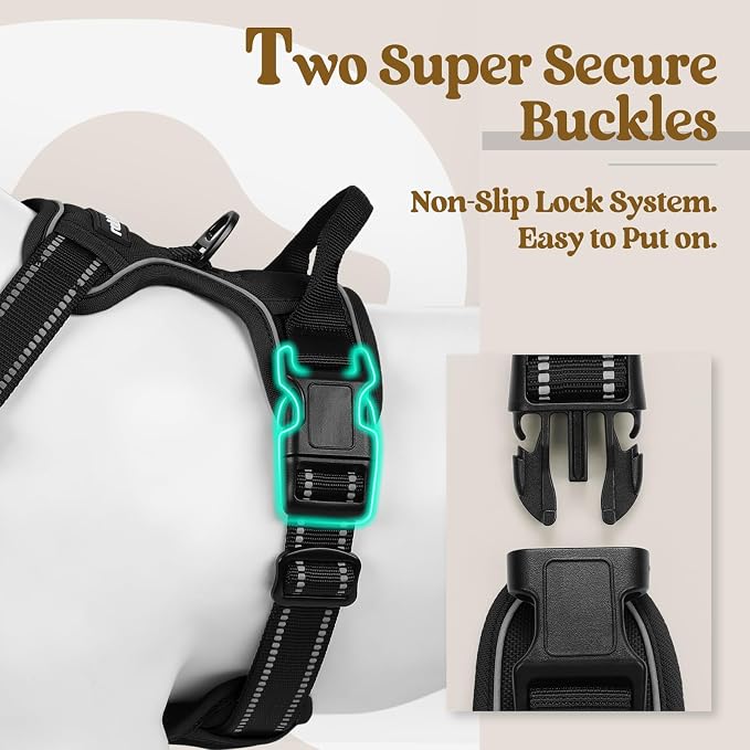 rabbitgoo Dog Harness, No Pull for Large Dogs with 2 Leash Clips, Pet Vest | No Choke with Handle, Adjustable Soft Padded, Reflective, Easy Control for Walking, Black, X-Large - Image 3
