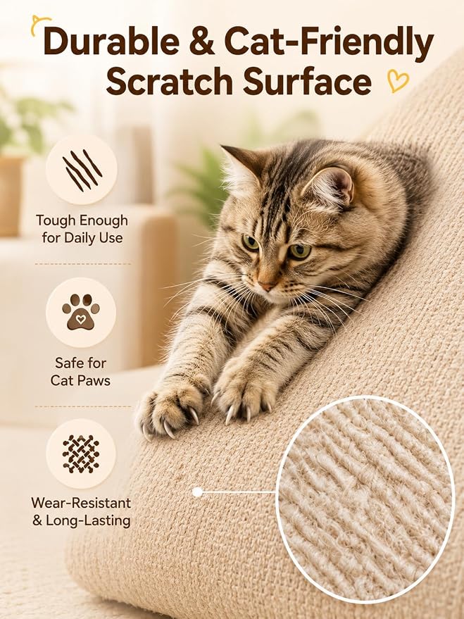 TLNNK 78.7"x15.8" Cat Scratch Furniture Protector - Beige | Less Claw Damage, Easier Scratch-zone Setup, Worn Post Refresh, Cleaner Couch Corners, Softer Look for Cat Homes - Image 6