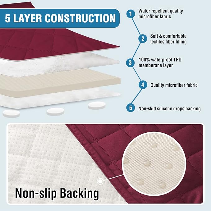H.VERSAILTEX Couch Cover for Dogs Washable 100% Waterproof Sofa Cushion Cover Dog Bed Cover Non-Slip Pet Blanket for Sofa Cushion Protector, 35" x 82", Burgundy - Image 5