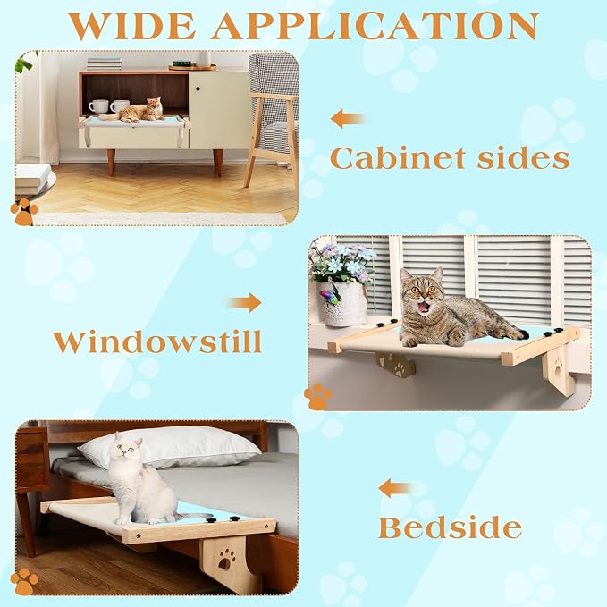 Suzile 2 Pack Cat Window Perch, Holds up to 33 Lbs | Window Perch for Cats Inside, Heavy Duty Cat Window Hammock with Wood and Metal Frame, Adjustable Space Saving - Image 7