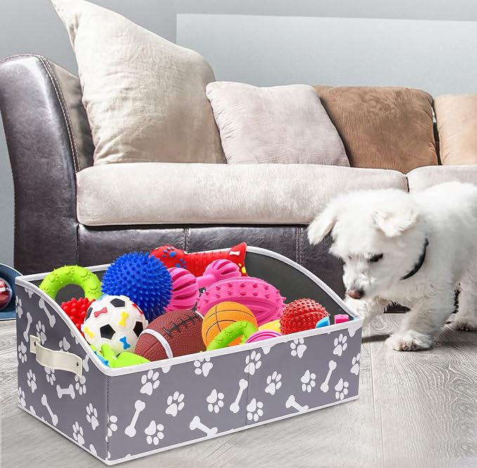 Morezi Linen-cotton blend dog toy basket and dog toy box, dog toy basket storage - Perfect for organizing pet toys, blankets, leashes, chew toys - Bone Paw - Image 5