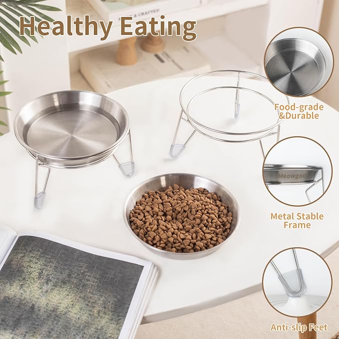 Elevated Cat Bowls,6.7" Extra Wide Raised Stainless Steel Cat Food Bowls with Anti-Slip Metal Stand Whisker Friendly Water Dishes for Indoor Cats and Small Dogs-1pack - Image 4