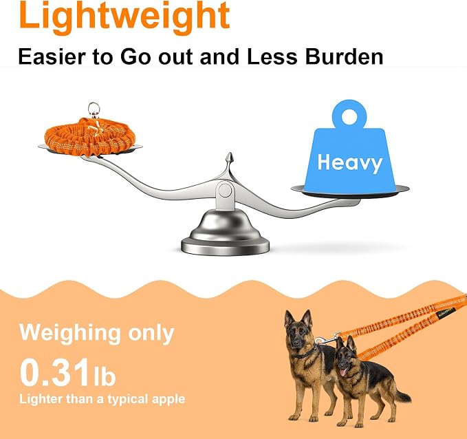 MingXpet 2 Dog Leash, Dog Leash for 2 Dogs, 360° Swivel No Tangle Double Walking Training Leashes for Large Dogs that Pull, Comfortable Shock Absorbing Reflective Bungee, Orange - Image 6