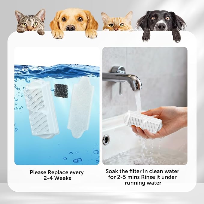 (18 Pack) 6 Sets Ceramic Cat Water Fountain Replacement Filters, Pet Fountain Replacement Filters for 2.2L/74OZ Ceramic Fountain(White) - Image 3