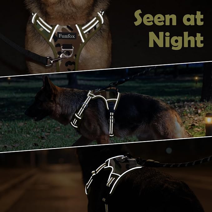 Dog Harness No Pull, Adjustable Pet Vest Harness, Super Soft Material with Vertical Handle Easy Control, Reflective Night Walking, 2 Leash Clips for Large Dogs, Camo Green, L - Image 7