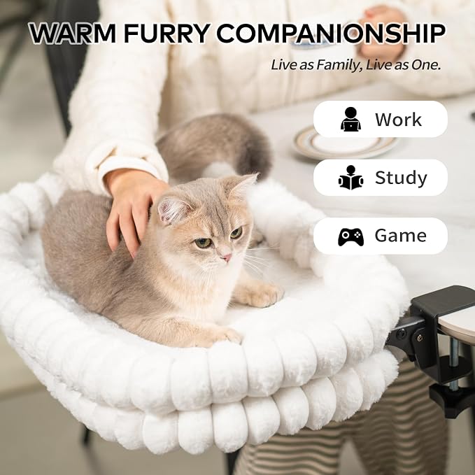 CHEERPALS Cloud Cat Bed Desk Mounted Hammock for Indoor Cats Perch Foldable | Reversible Mesh Warm Plush Mat, 90° Space Saving, Machine Washable Support Pet Bed for Kitty and Puppy(White, Medium) - Image 3