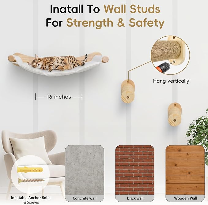 Faux Rabbit Fur Cat Wall Hammock - 2-Step Climbing Shelf, Wall Mounted for Indoor Large Cats - Image 7