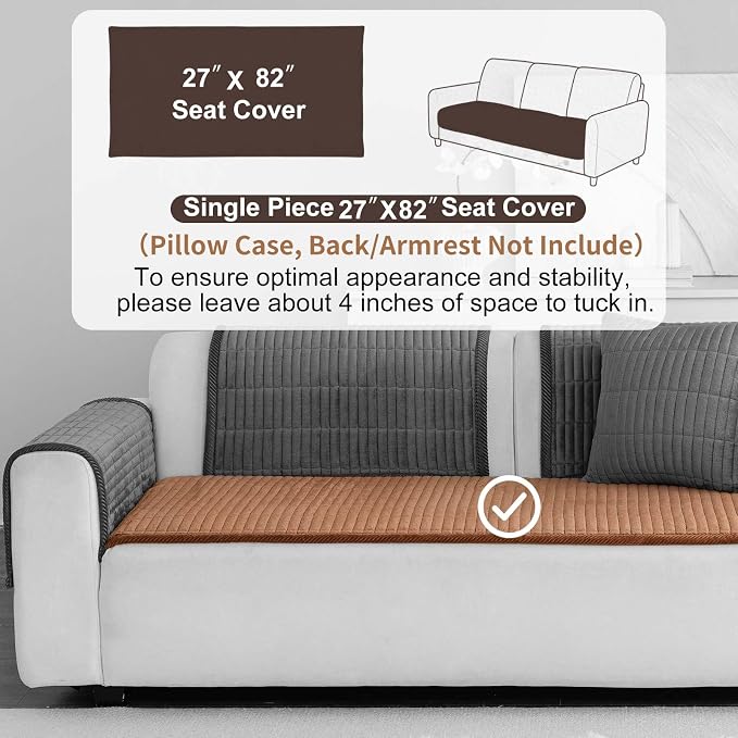 Velvet Washable Dog Couch Cover, Non-Slip Waterproof Pet Sofa Protector for 3-Cushion Sectional, L-Shaped Sofa & Loveseat, Machine Washable(1PC/27.6"x82.7",Brown) - Image 2
