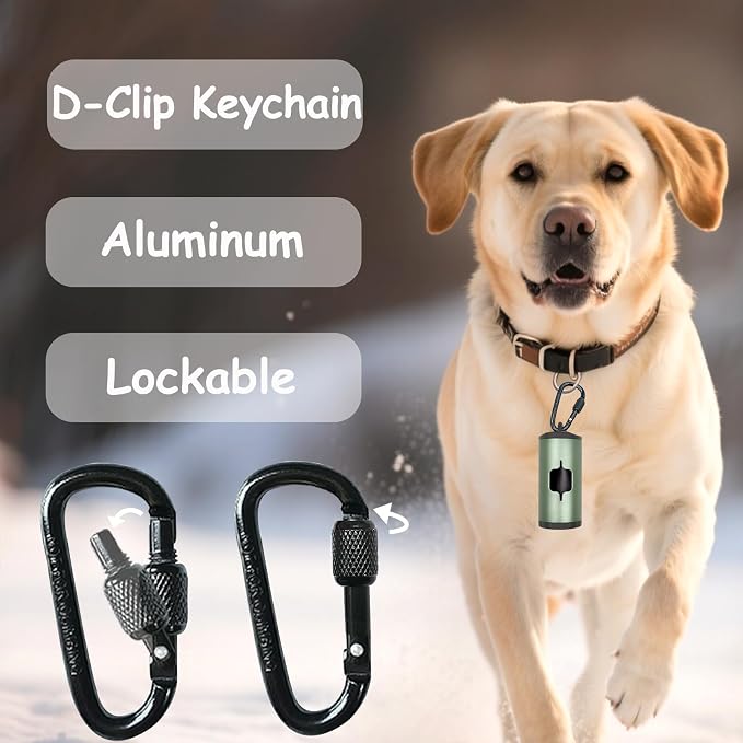 Metal Dog Poop Bag Holder 2-Pack w/Leash Clip|Durable Scratch-Resistant Aluminum|30 Bags+6 Accessories（Dark Green） - Image 3