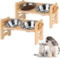 2 Set Elevated Dog Cat Bowls, 15 Tilted Raised Pet Bowl for Puppy and Cats Adjustable Dog Food Feeding Dishes Wood Stand Pet Feeder with Stainless Steel and Non Slip Feet by Rtteri