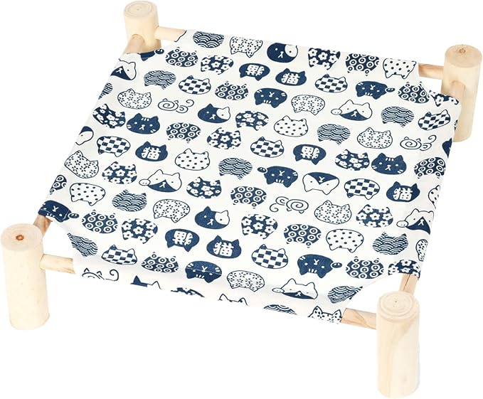Patas Lague Cat Hammock Bed Small Eleveted Dog Bed 19x19 in White Cat | Brethable Wooden Pet Bed, Cooling Rabbit Cot, Outdoor Cat Furniture For Summer by PatasLague