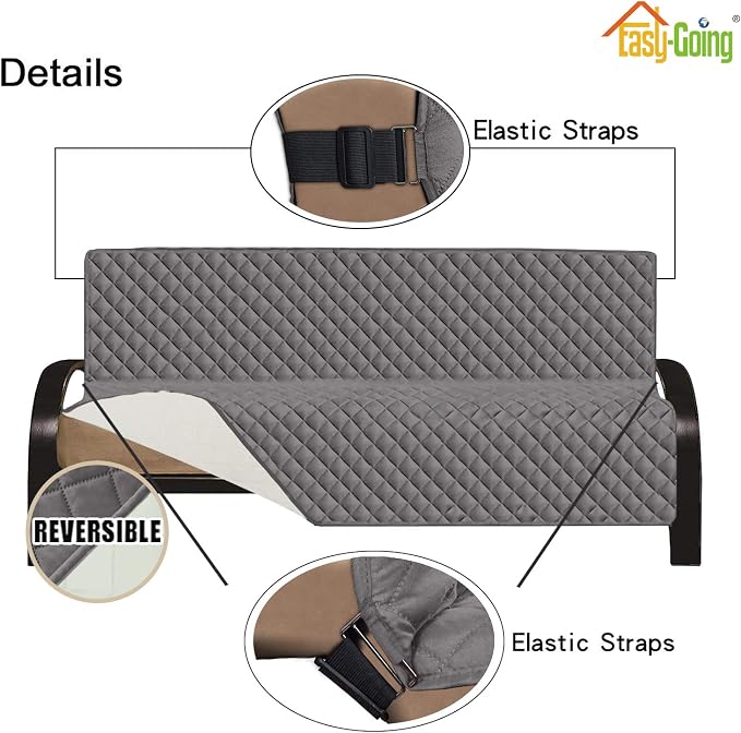 Easy-Going Reversible Couch Cover, Large Futon Sofa, Gray/Ivory | Machine Washable Slipcover For Dogs, Water Resistant Furniture Mat For Living Room, Non-Slip Sofa Cover, Pet Friendly - Image 3